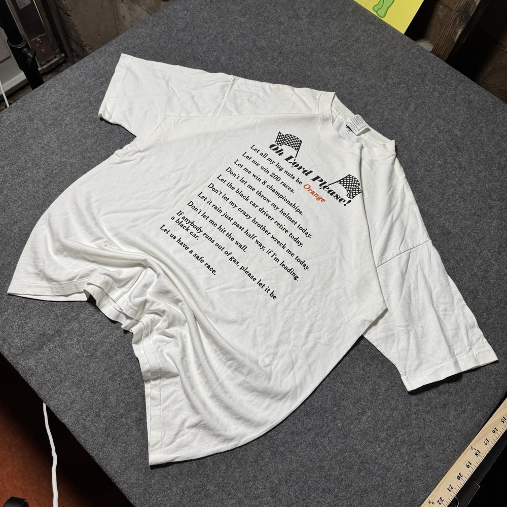VTG 90s Racing Comedy "Oh Lord Please" List Tshirt Mens‎ XL Made in USA Cars